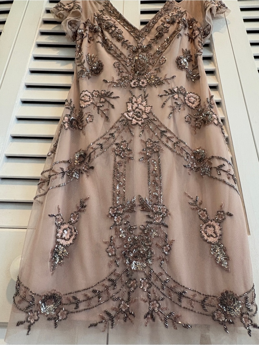 Aidan Mattox Dress Beaded Gatsby Cocktail Nude Champagne Floral Sequin Mesh 4 - Picture 14 of 14